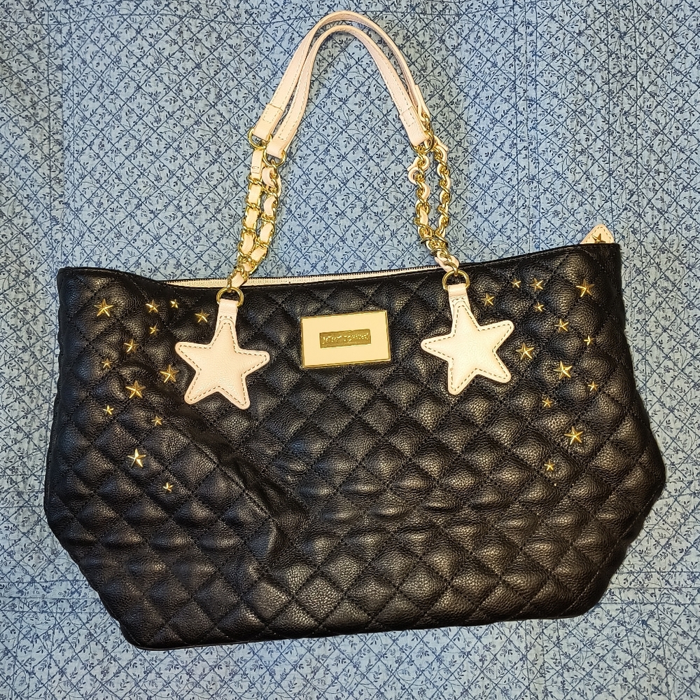 Betsy Johnson Black And Pink Star Purse